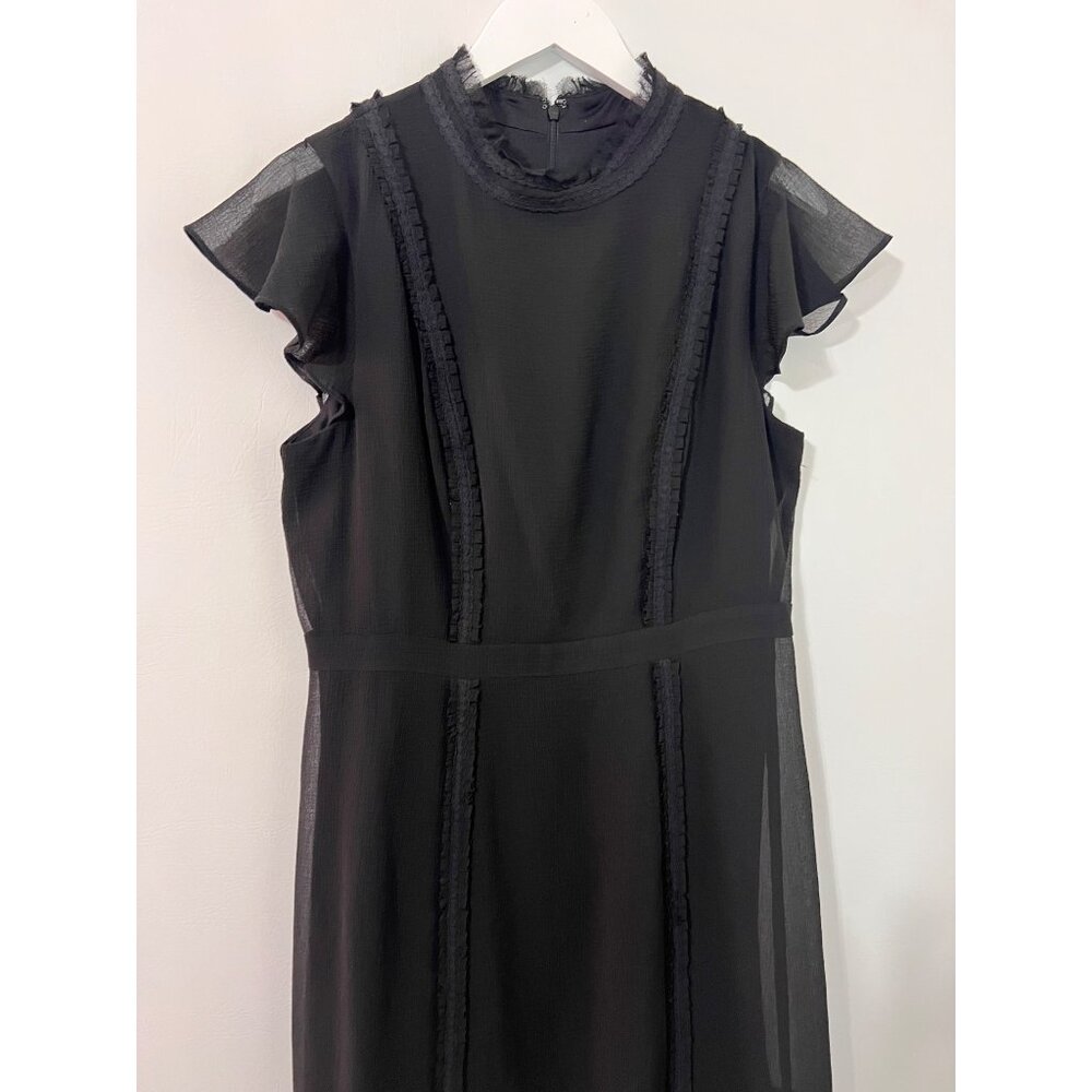 NEW Adrianna Papell Black High Neck Ruffled Flouncy Fit Flare Dress Textured - Picture 4 of 10